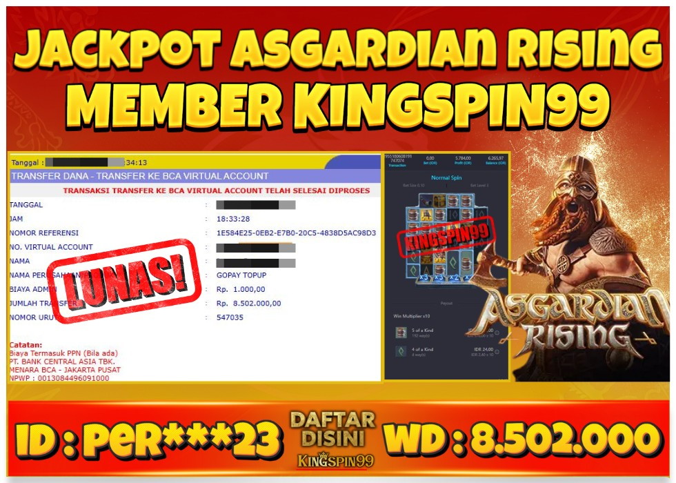 KINGSPIN99 SITUS JUDI JACKPOT ASGARDIAN RISING Rp 8.502.000 - LUNAS!!!