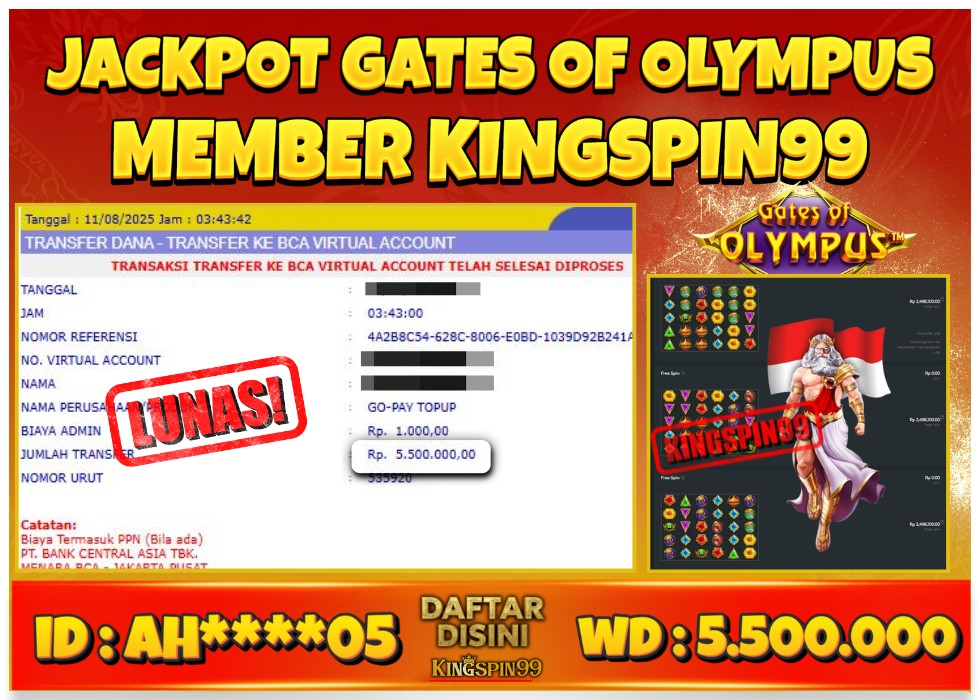 KINGSPIN99 SITUS SLOT GATES OF OLYMPUS GACOR Rp 5.500.000 - LUNAS!!!
