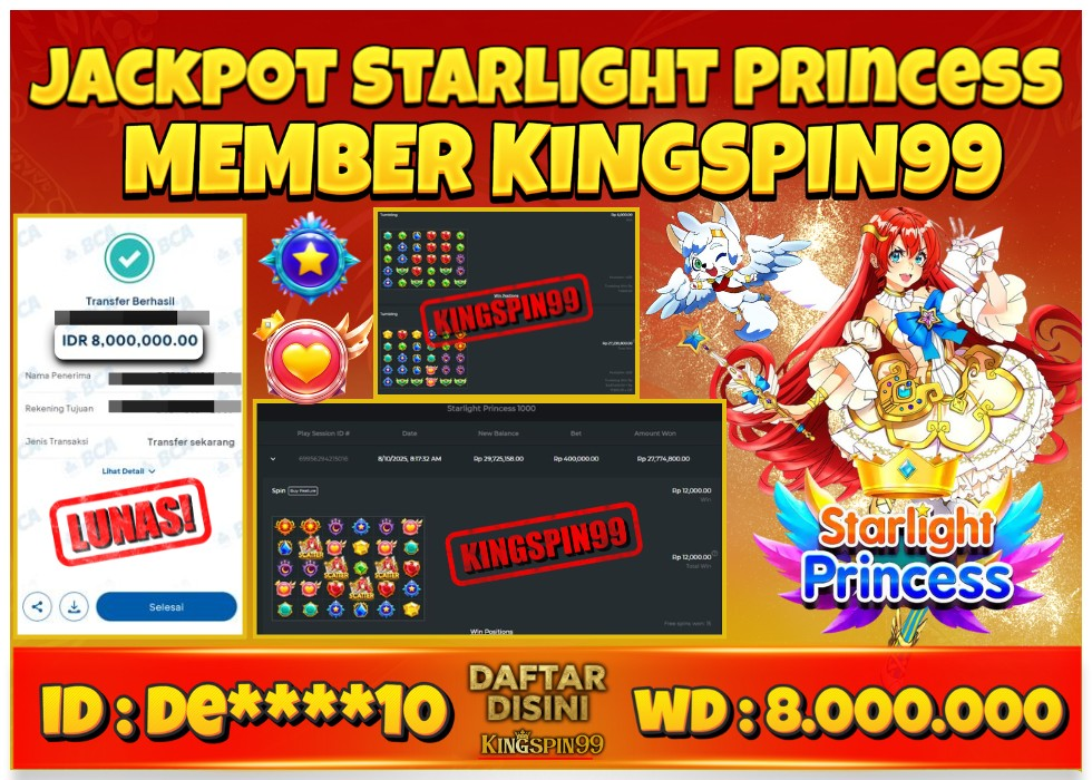 KINGSPIN99 SITUS JUDI SLOT STARLIGHT PRINCESS SCATTER Rp 8.000.000 - LUNAS!!!