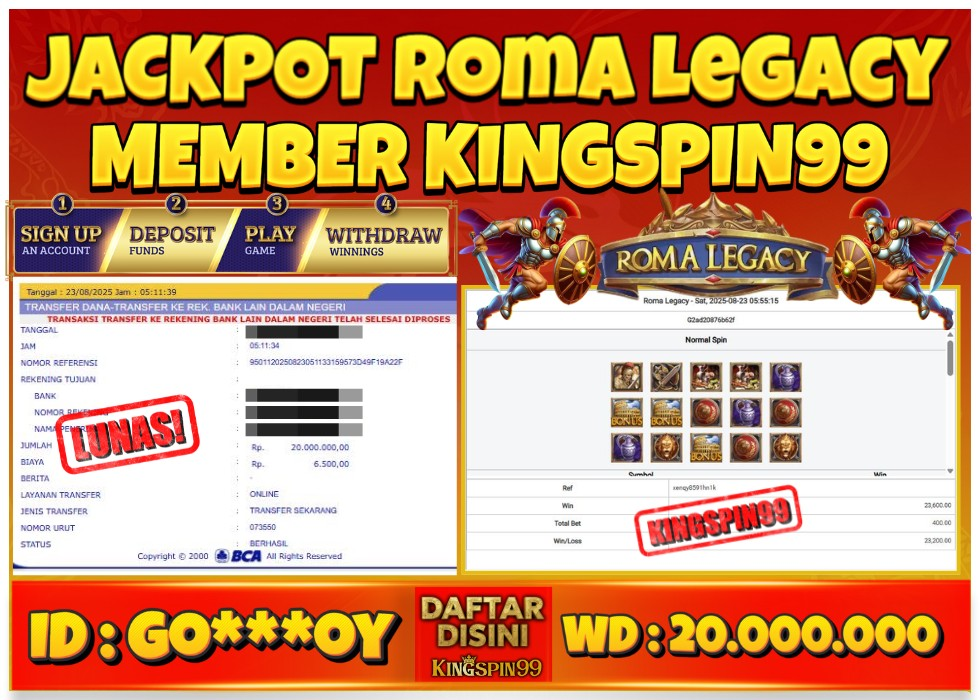 KINGSPIN99 SITUS JUDI ONLINE ROMA LEGACY MAXWIN Rp 20.000.000 - LUNAS!!!