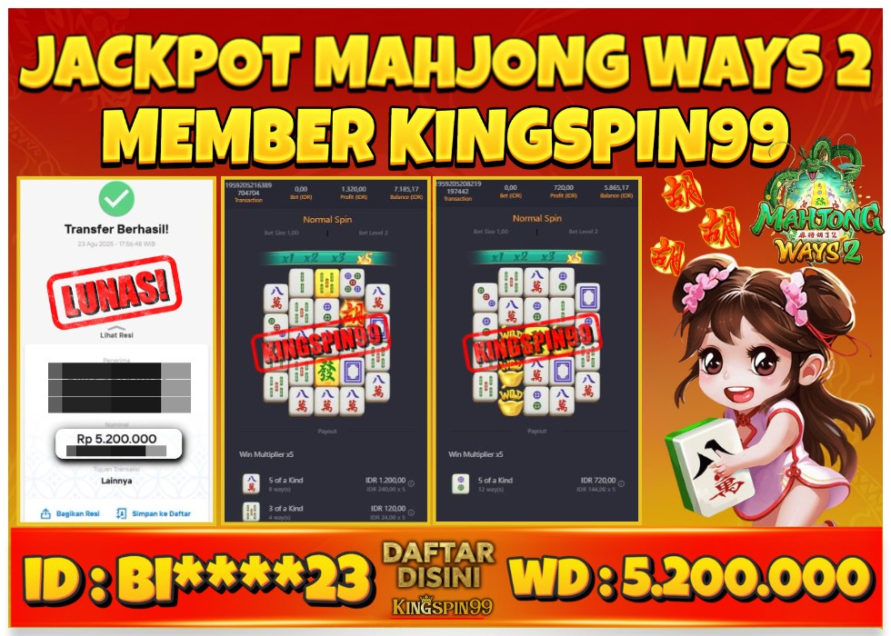 KINGSPIN99 JACKPOT GAME PGSOFT MAHJONG WAYS 2 GACOR! Rp 5.200.000 - LUNAS!!!