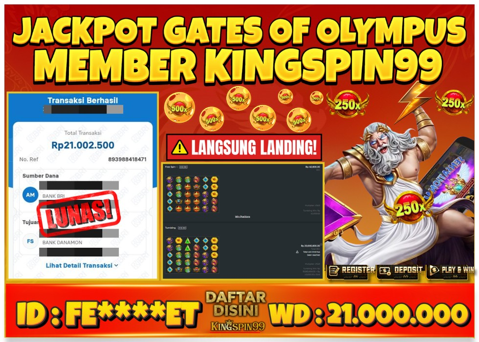 KINGSPIN99 JACKPOT GAME SLOT PRAGMATIC ZEUS X500 Rp 21.000.000 - LUNAS!!!