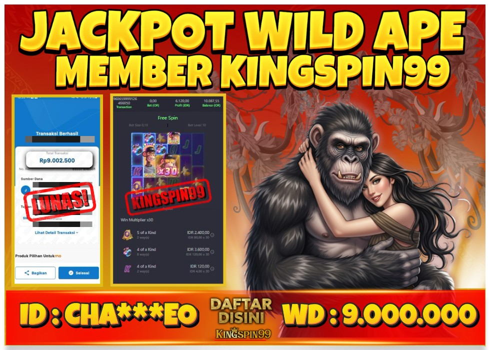 KINGSPIN99 JACKPOT GAME JUDI RESMI WILD APE 2025! Rp 9.000.000 - LUNAS!!!