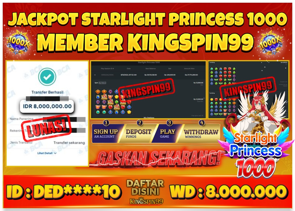 KINGSPIN99 SLOT STARLIGHT PRINCESS 1000 MAXWIN Rp 8.000.000 - LUNAS!!!