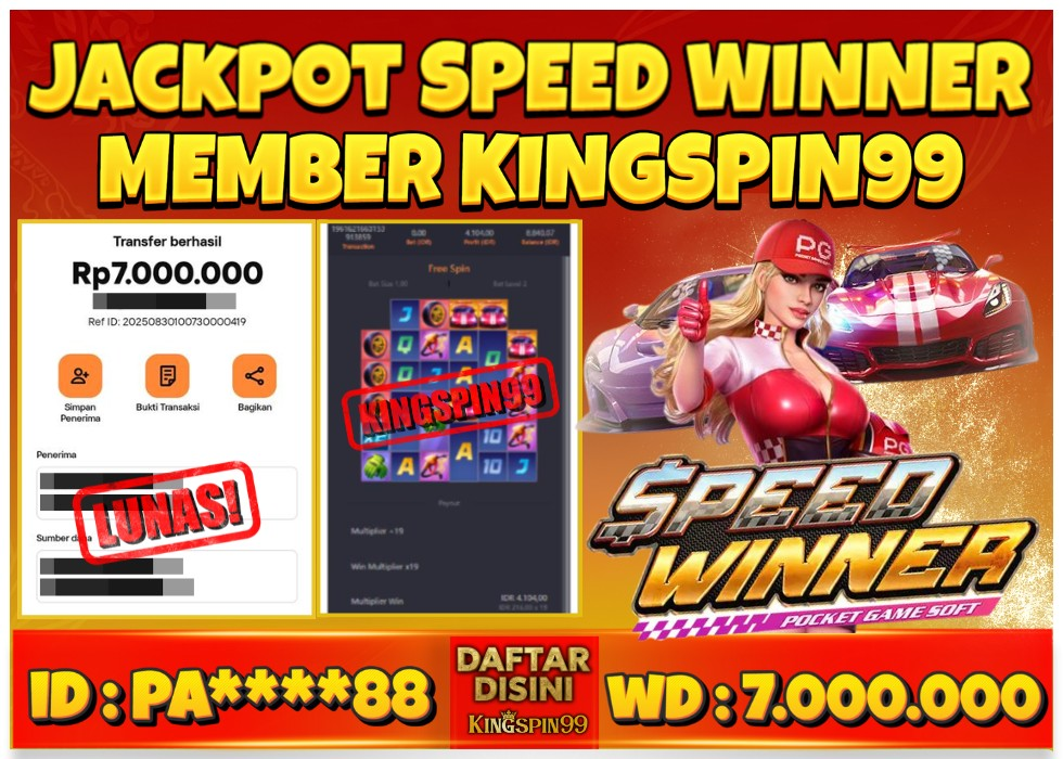 KINGSPIN99 JACKPOT GAME JUDI ONLINE SPEED WINNER NO.1! Rp 7.000.000 - LUNAS!!!
