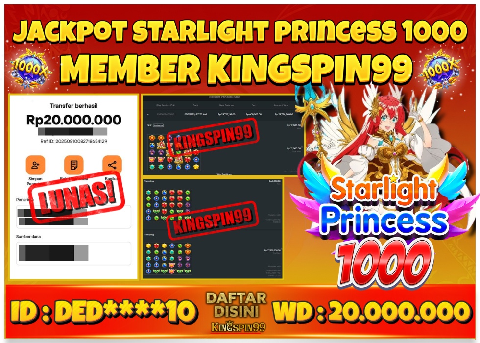 KINGSPIN99 JACKPOT SLOT STARLIGHT PRINCESS 1000 Rp 20.000.000 - LUNAS!!!