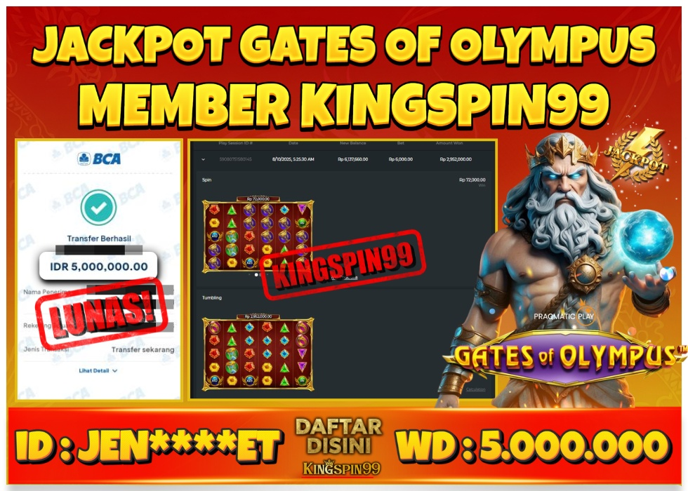 KINGSPIN99 JACKPOT SLOT ZEUS TERLENGKAP Rp 5.000.000 - LUNAS!!!