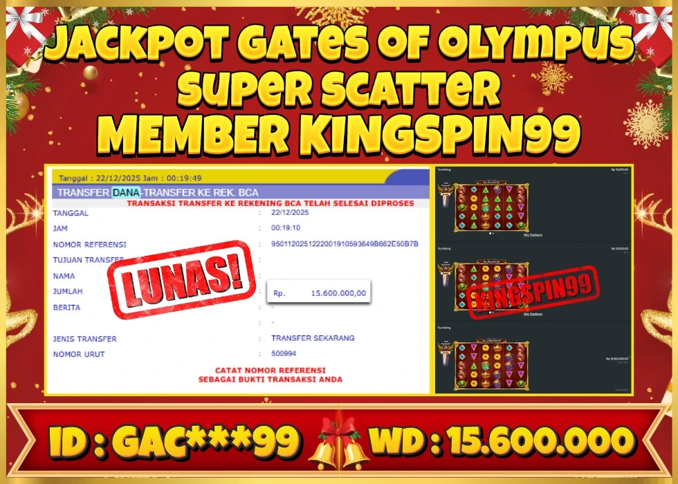 KINGSPIN99 JACKPOT GATES OF OLYMPUS SUPER SCATTER ! Rp 15.600.000 - LUNAS!!!
