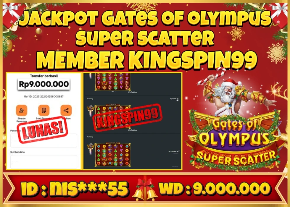 KINGSPIN99 JACKPOT GATES OF OLYMPUS SUPER SCATTER ! Rp 9.000.000 - LUNAS!!!