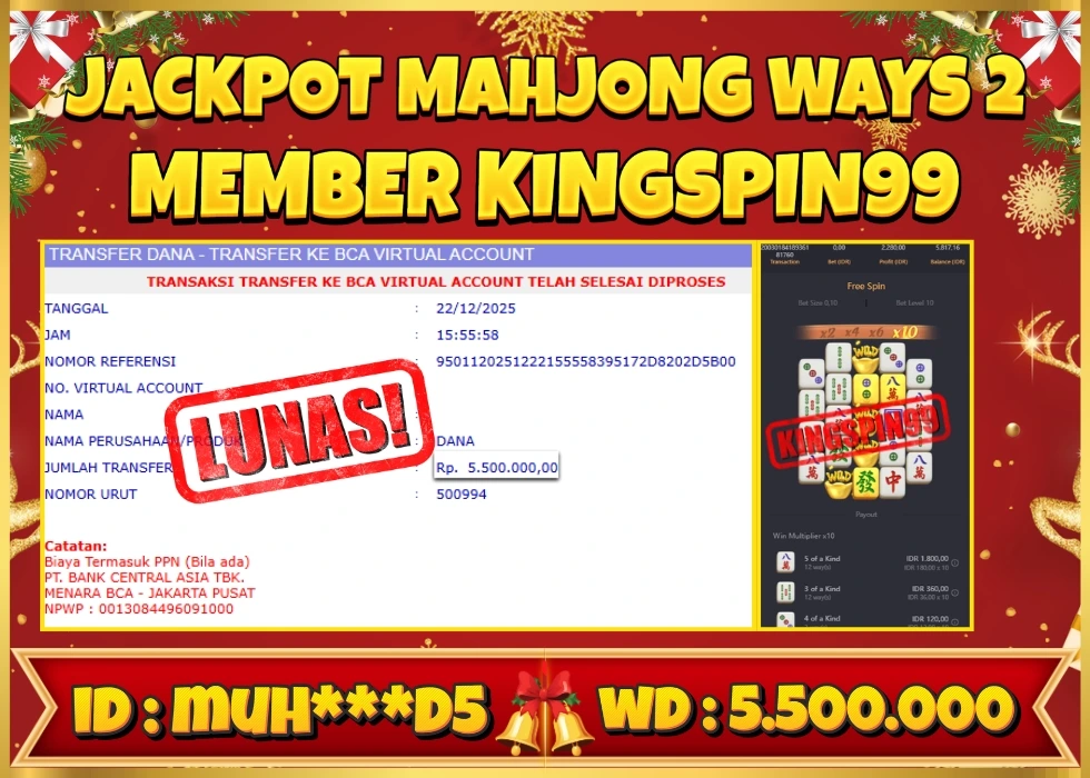 KINGSPIN99 JACKPOT MAHJONG WAYS 2 ! Rp 5.500.000 - LUNAS!!!