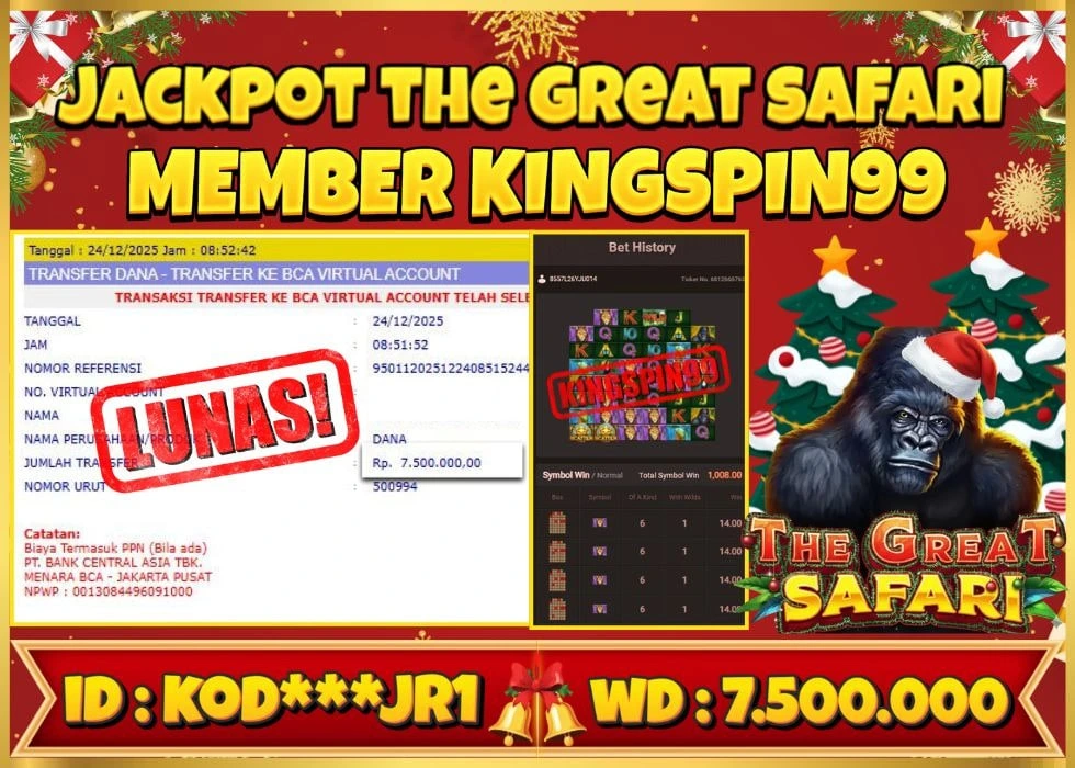 KINGSPIN99 JACKPOT THE GREAT SAFARI ! Rp 7.500.000 - LUNAS!!!