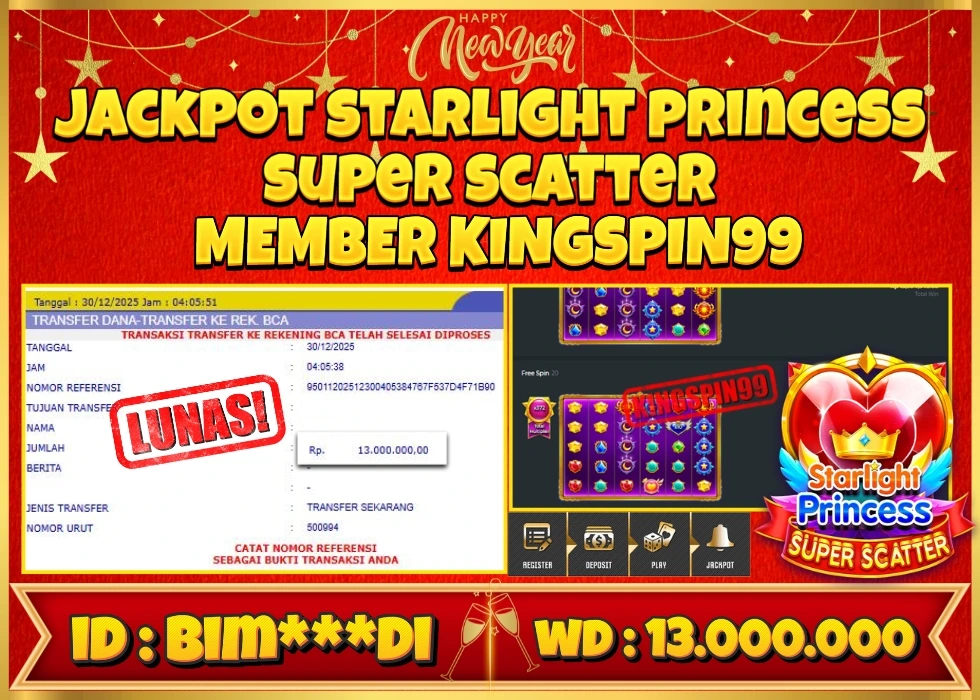KINGSPIN99 JACKPOT STARLIGHT PRINCESS SUPER SCATTER ! Rp 13.000.000 - LUNAS!!!