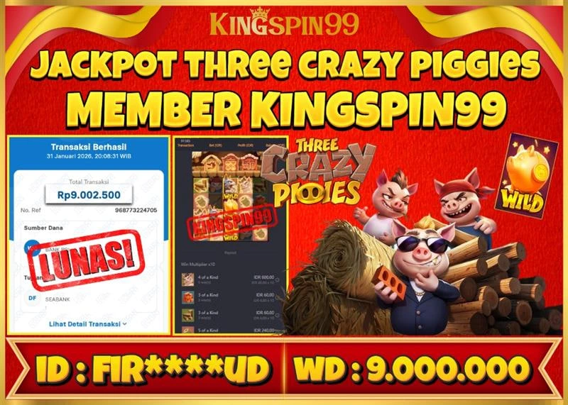 KINGSPIN99 JACKPOT THREE CRAZY PIGGIES ! Rp 9.000.000 - LUNAS!!!