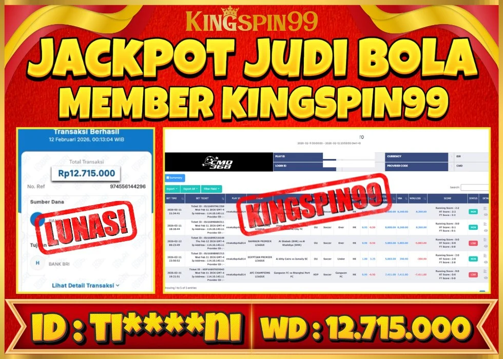 KINGSPIN99 JACKPOT JUDI BOLA ! Rp 12.715.000 - LUNAS!!!