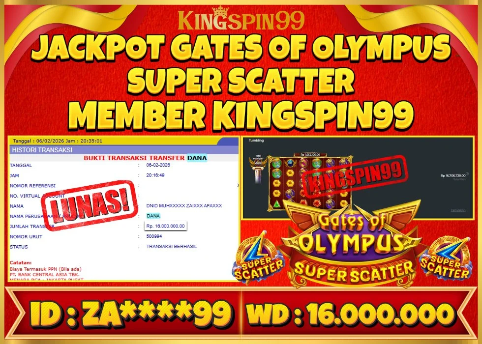 KINGSPIN99 JACKPOT GATES OF OLYMPUS SUPER SCATTER ! Rp 16.000.000 - LUNAS!!!
