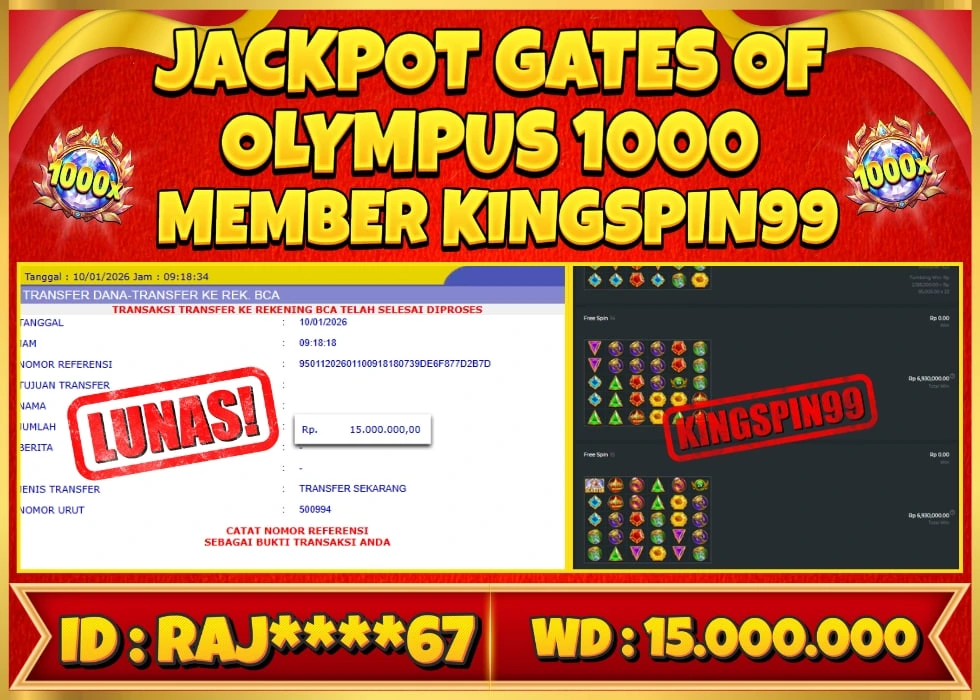 KINGSPIN99 JACKPOT GATES OF OLYMPUS 1000 ! Rp 15.000.000 - LUNAS!!!