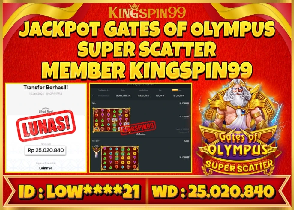 KINGSPIN99 JACKPOT GATES OF OLYMPUS SUPER SCATTER ! Rp 25.020.840 - LUNAS!!!