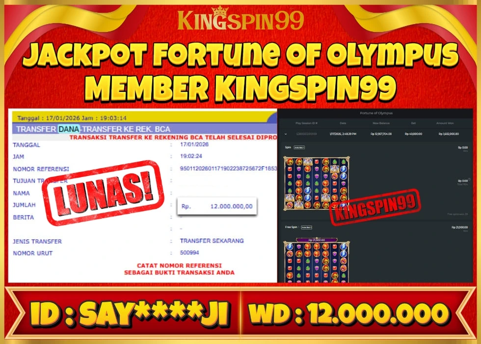 KINGSPIN99 JACKPOT FORTUNE OF OLYMPUS 1000 ! Rp 12.000.000 - LUNAS!!!
