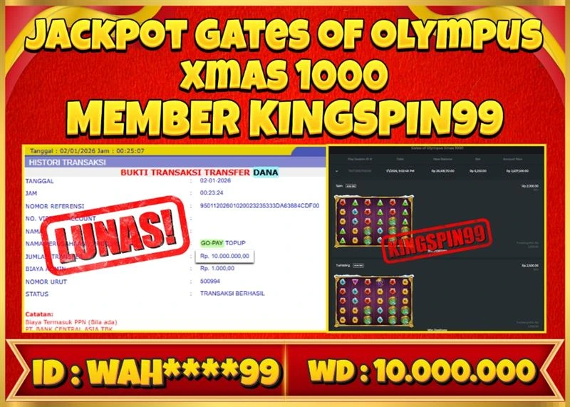 KINGSPIN99 JACKPOT GATES OF OLYMPUS XMAS 1000 ! Rp 10.000.000 - LUNAS!!!