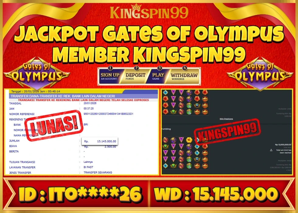 KINGSPIN99 JACKPOT GATES OF OLYMPUS ! Rp 15.145.000 - LUNAS!!!