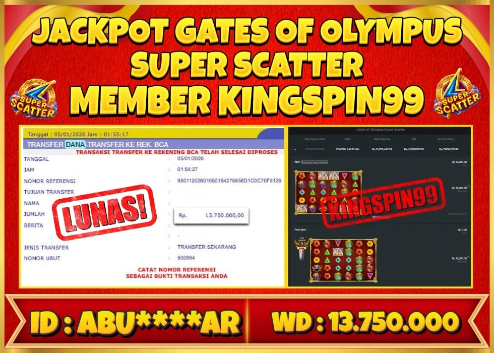 KINGSPIN99 JACKPOT GATES OF OLYMPUS SUPER SCATTER ! Rp 13.750.000 - LUNAS!!!