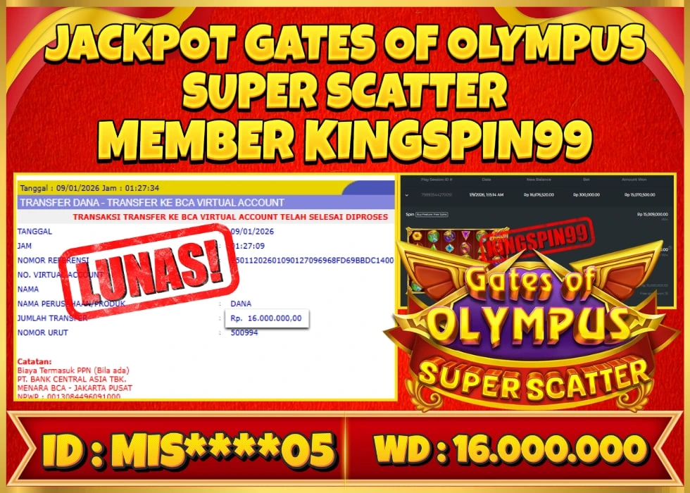 KINGSPIN99 JACKPOT GATES OF OLYMPUS SUPER SCATTER ! Rp 16.000.000 - LUNAS!!!