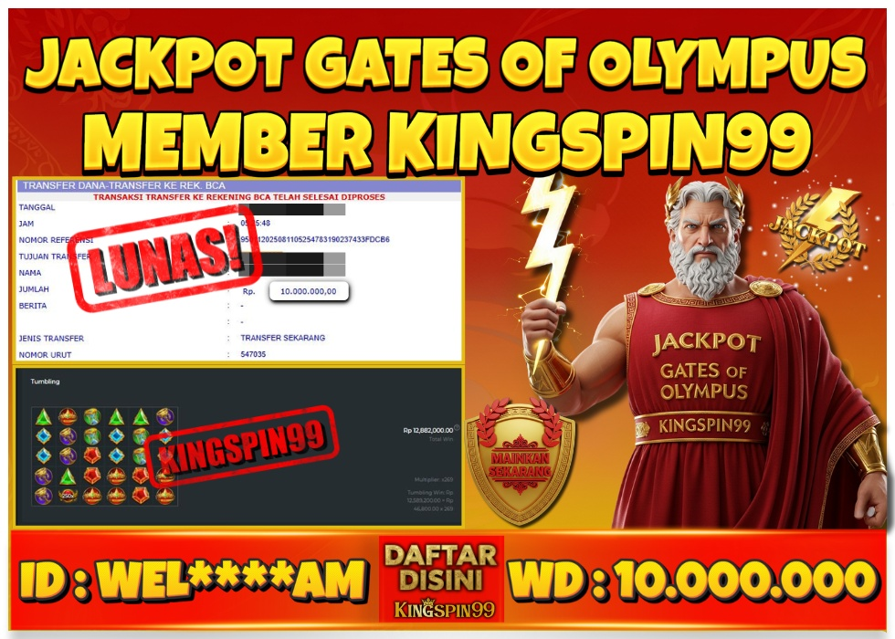 KINGSPIN99 JACKPOT PRAGMATIC ZEUS TERBARU Rp 10.000.000 - LUNAS!!!