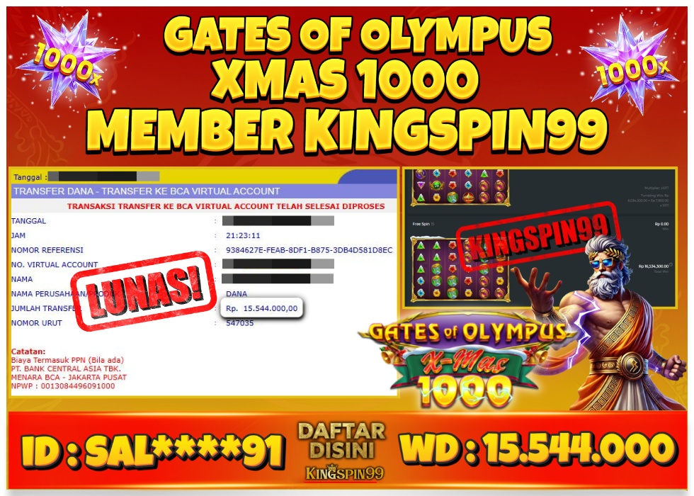 KINGSPIN99 JACKPOT GAME SLOT GATES OF OLYMPUS XMAS 1000! Rp 15.544.000 - LUNAS!!!