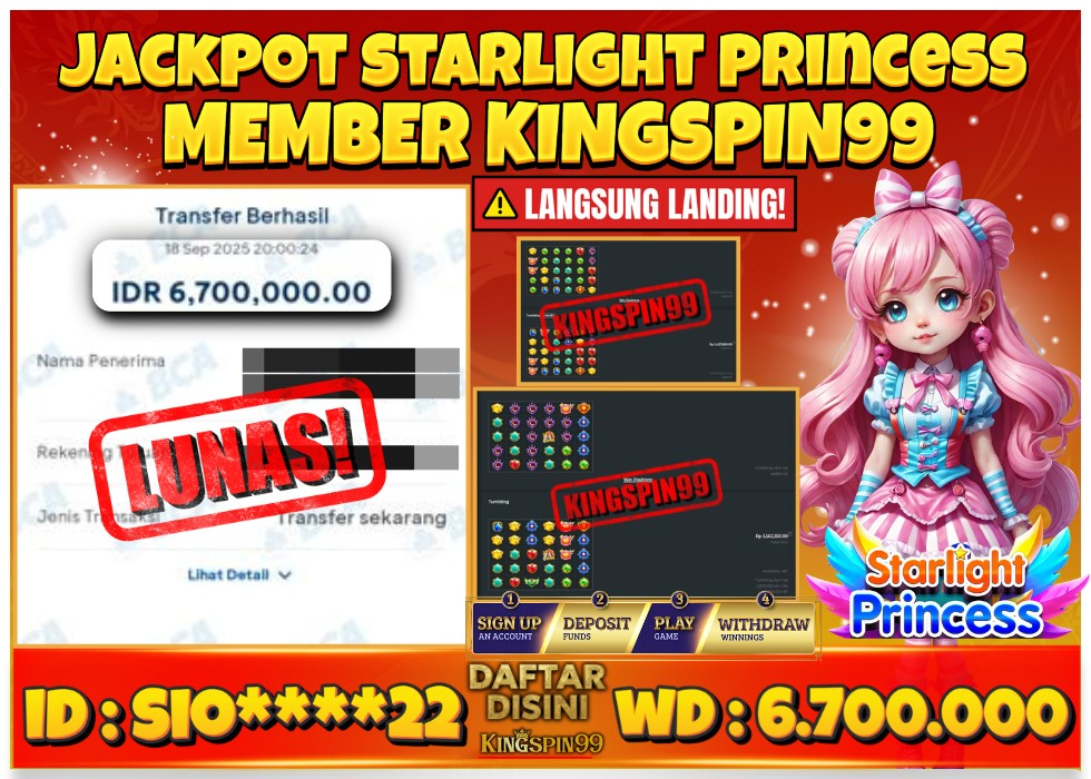 KINGSPIN99 JACKPOT GAME PRAGMATIC STARLIGHT PRINCESS GACOR MAXWIN! Rp 6.700.000 - LUNAS!!!