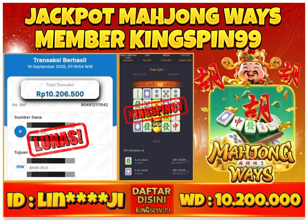 KINGSPIN99 JACKPOT GAME JUDI ONLINE MAHJONG WAYS TERBAIK! Rp 10.200.000 - LUNAS!!!
