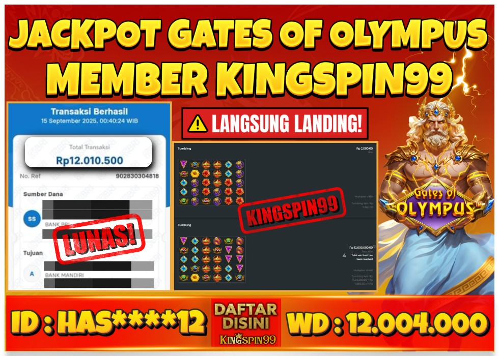 KINGSPIN99 JACKPOT GAME SLOT GATES OF OLYMPUS MAXWIN 2025! Rp 12.004.000 - LUNAS!!!